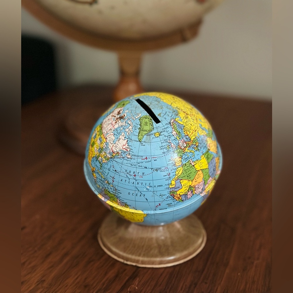 Vintage mini globe coin piggy bank